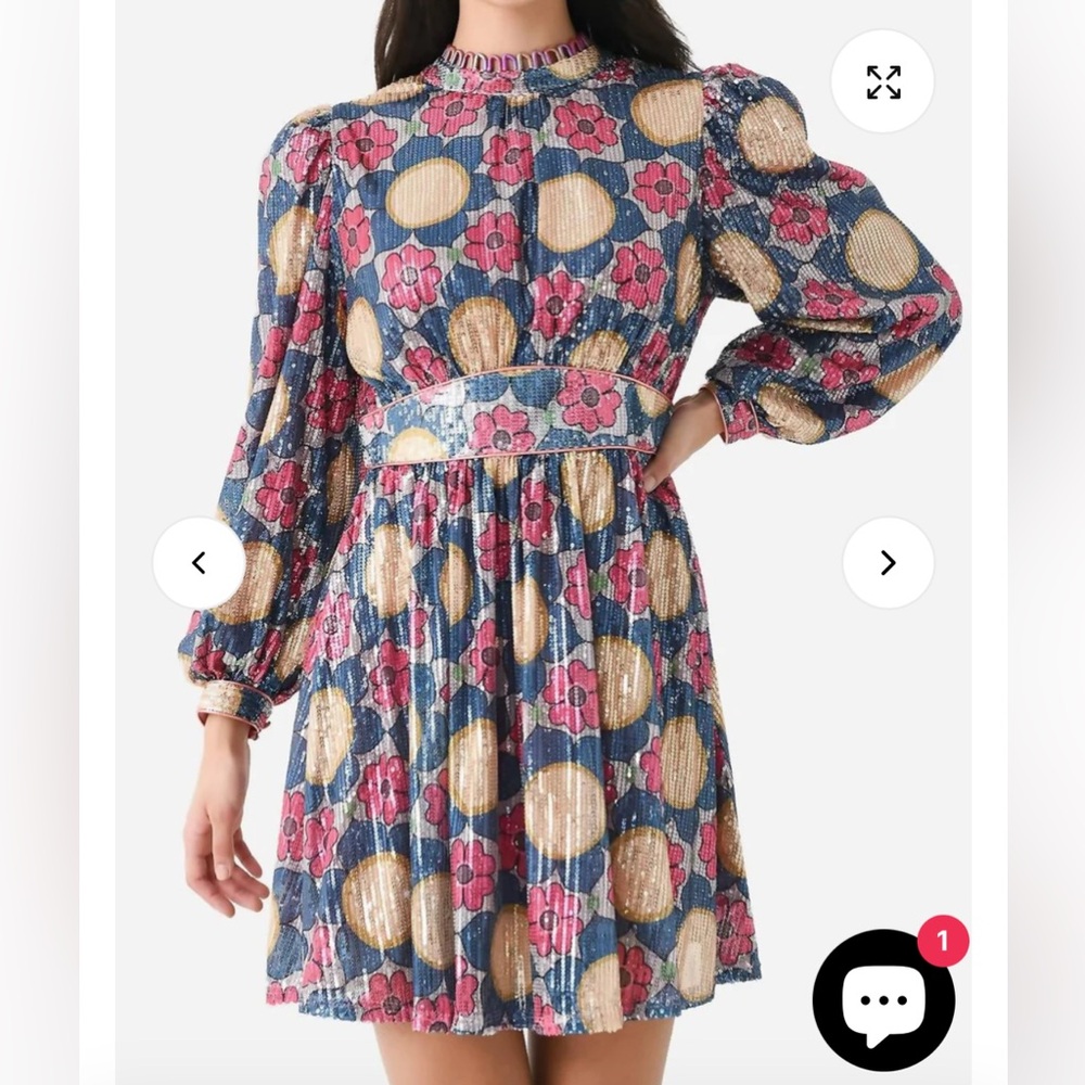 CeliaB Pink and Blue Luna Long Sleeve Sequined Party Dress with Bishop Sleeves